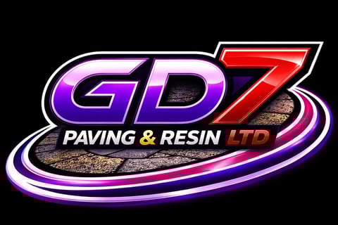 GD7 Paving and Resin LTD logo with purple and red neon styling on black background